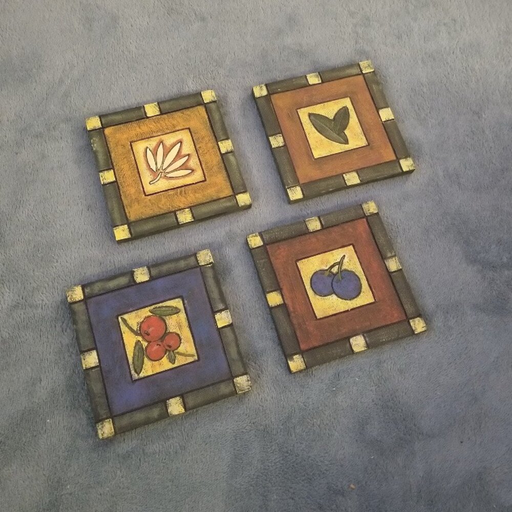 Set of 4 decorative heavy tile drink coasters ~1 cm thick